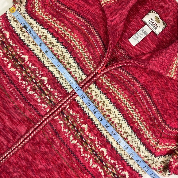 Tiara Fair Isle Knit Zip Cardigan Sweater XL - Vintage Y2K - Picture 6 of 10